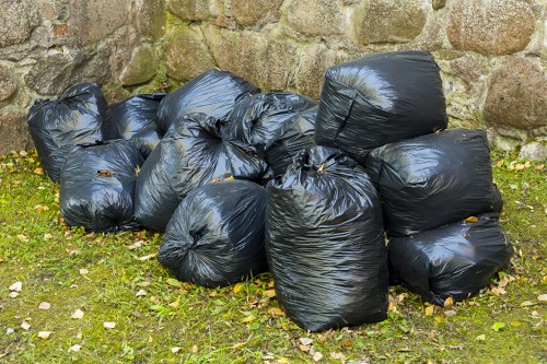 Different types of waste bins for recycling and general waste