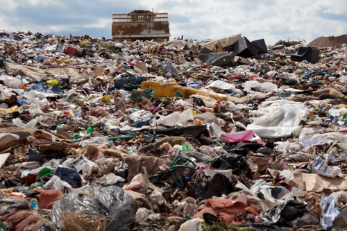 Urban skyline of Docklands with construction and sustainable waste practices